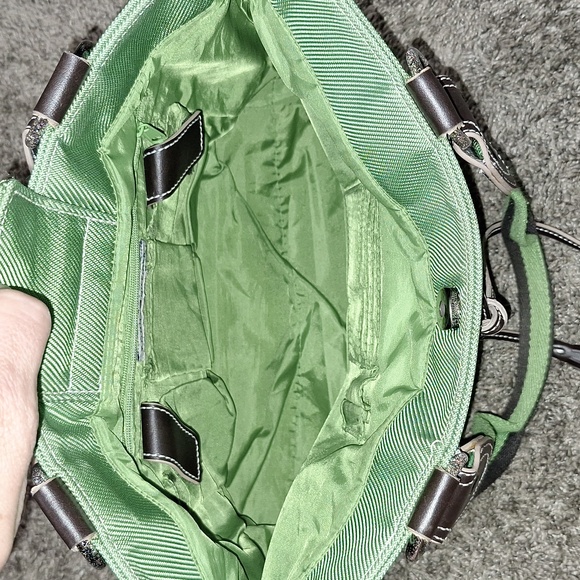 Vintage Tommy Hilfiger canvas handbag purse - green/brown leather - Picture 10 of 16